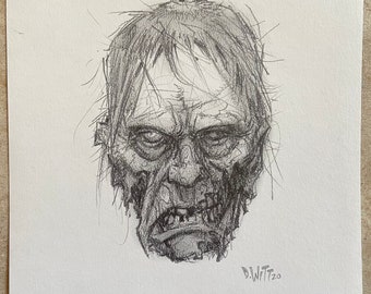 Zombie head original pencil drawing