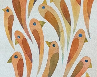 Autumn Bird Drips 2 original watercolor painting