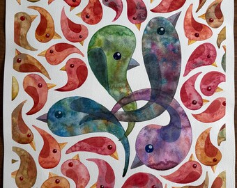 Bird Drips 24:5 original watercolor painting