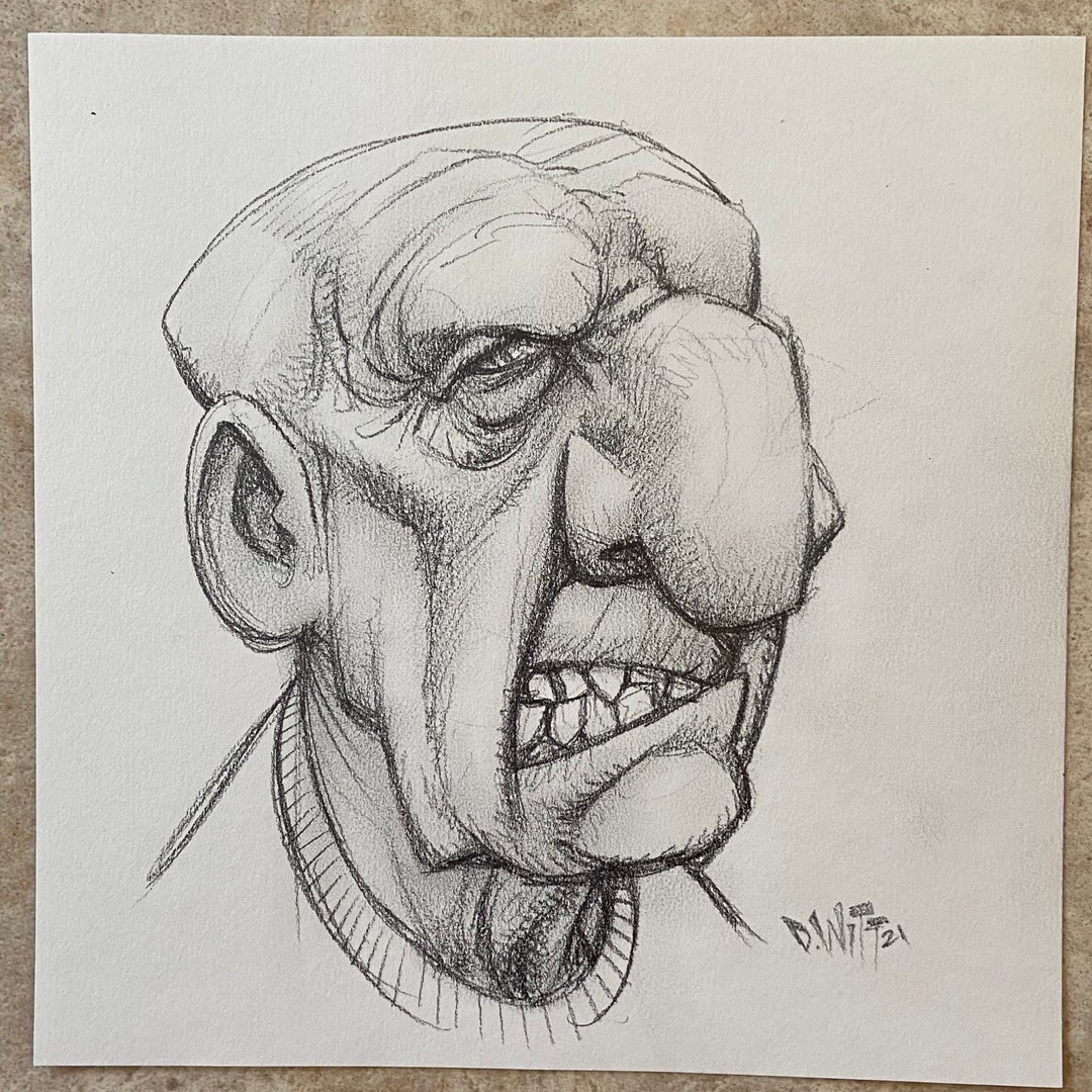 Grumpy Face Original Pencil Drawing 