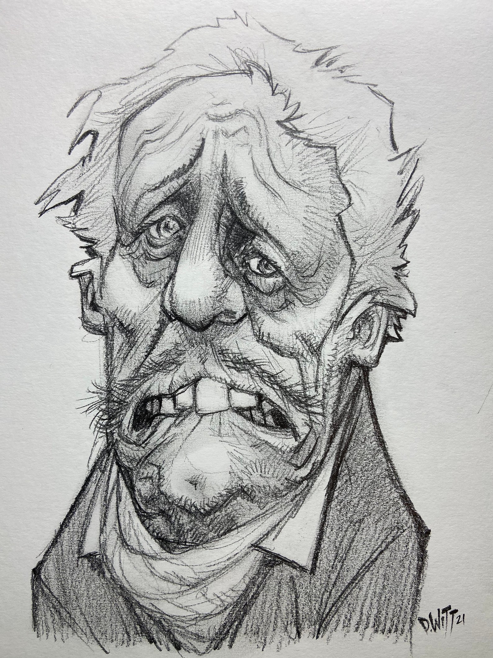A Very Worried Man Original Pencil Drawing Etsy