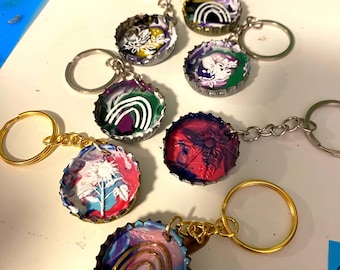 Bottle cap LGBTQIA flag color keychains - PRIDE series