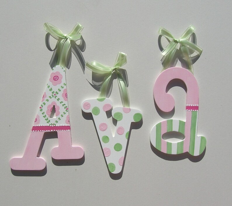 Custom Wooden Wall Letters Pretty in pink and green | Etsy