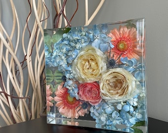 Wedding Floral Preservatio | Resin Floral Block | Custom Bouquet Preservation | Bridal Bouquet Preservation | Wedding Memories encased