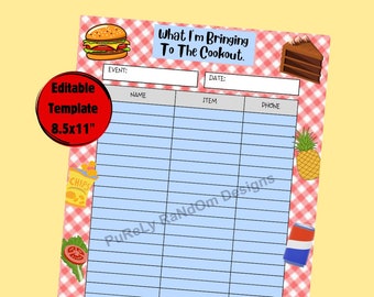 Hoja de inscripción para barbacoas / Descarga instantánea en PDF - Plantilla editable en Canva
