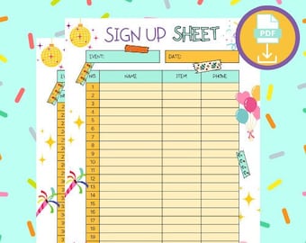 Hoja de registro de fiesta / Descarga instantánea de PDF