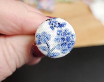 Anillo de botón de tela AZUL Y BLANCO