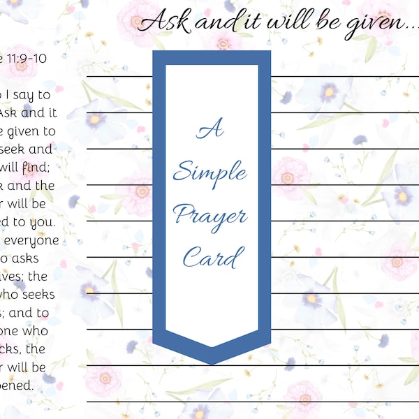 Simple Prayer Card | Printable Prayer Request Card | Note Card | Minimalist | Bible Verse | Digital Download | Blank Lined | Bible Study
