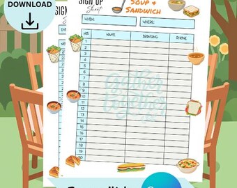 Hoja de inscripción para sopas y sándwiches / Descarga instantánea en PDF - Plantilla editable en Canva