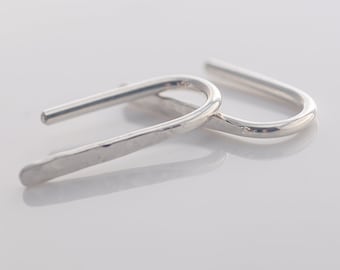 U Hammered - Gauged Simple Earrings in Sterling Silver for Stretched Ears 8g 10g 12g 14g 1.5mm 2mm 2.5mm 3mm