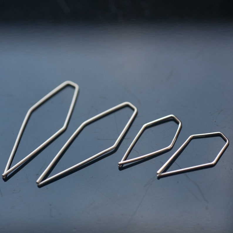 Geometric Minimalist Looped Pentagon Simple Open Hoop Earrings in Sterling Silver Threader Kite Earrings image 9