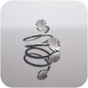 Double Lucky Clover Ring Sterling Silver Four-leaf Clover Open Wrap Ring image 4