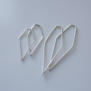 Geometric Minimalist Looped Pentagon Simple Open Hoop Earrings in Sterling Silver Threader Kite Earrings image 10