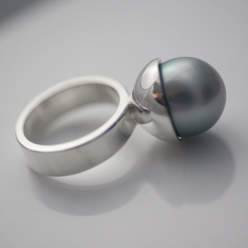 South Sea Pearl Ring Big Natural Gray Saltwater Pearl ring image 8