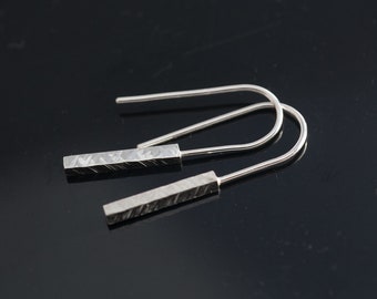 Hammered Bar Dangle Earrings in Sterling Silver