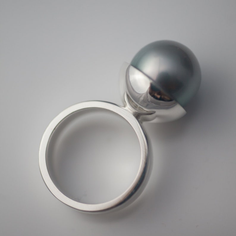 South Sea Pearl Ring Big Natural Gray Saltwater Pearl ring image 1