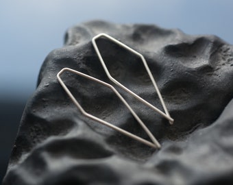 Geometric Minimalist Looped Pentagon - Simple Open Hoop Earrings in Sterling Silver - Threader Kite Earrings