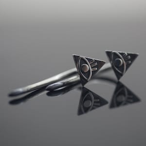 Evil Eye Gauged Earrings in Sterling Silver Nail Ear Plug 12g 2mm 10g 2.5mm 14g 1.5mm or custom 3rd eye jewelry image 1