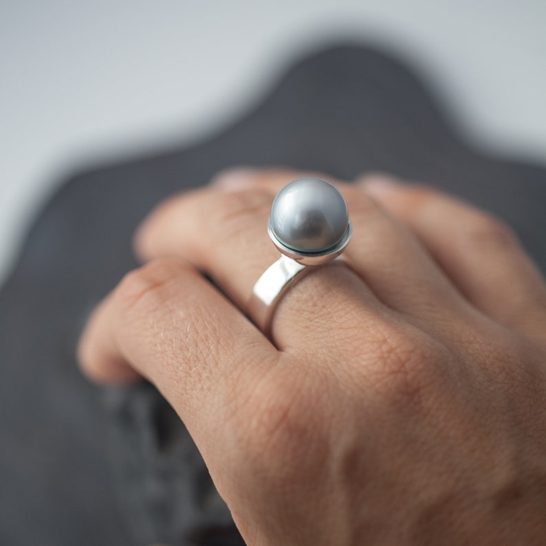 South Sea Pearl Ring Big Natural Gray Saltwater Pearl ring image 5