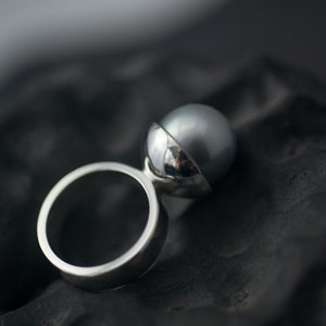 South Sea Pearl Ring Big Natural Gray Saltwater Pearl ring image 3