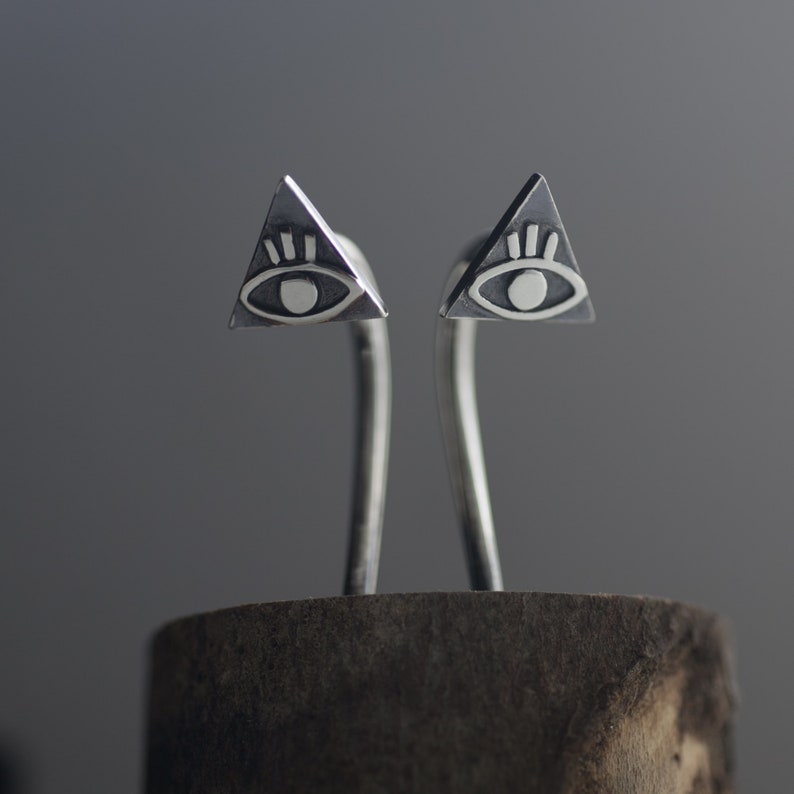 Evil Eye Gauged Earrings in Sterling Silver Nail Ear Plug 12g 2mm 10g 2.5mm 14g 1.5mm or custom 3rd eye jewelry image 6