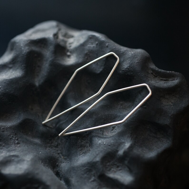 Geometric Minimalist Looped Pentagon Simple Open Hoop Earrings in Sterling Silver Threader Kite Earrings image 4