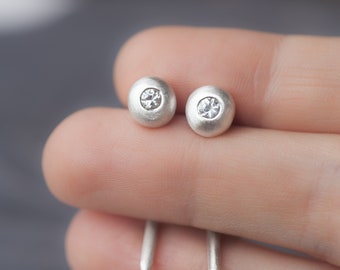 Gauged Long Earrings in Sterling Silver with White Sapphire 12g or 2mm for stretched ears