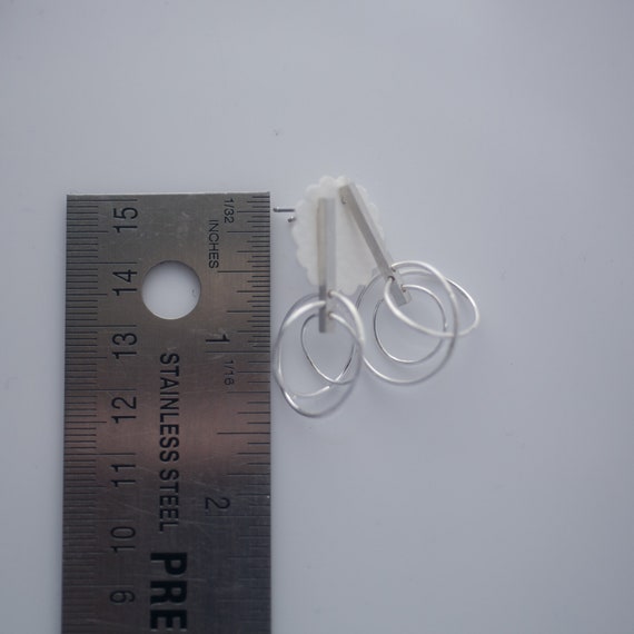 Gyro Earrings - 3 Loops in Line - Circle Stud Bar Earrings