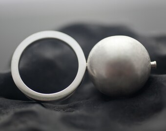 New Moon Full Moon - Sterling Silver Ring with Riveted Revolving Sphere