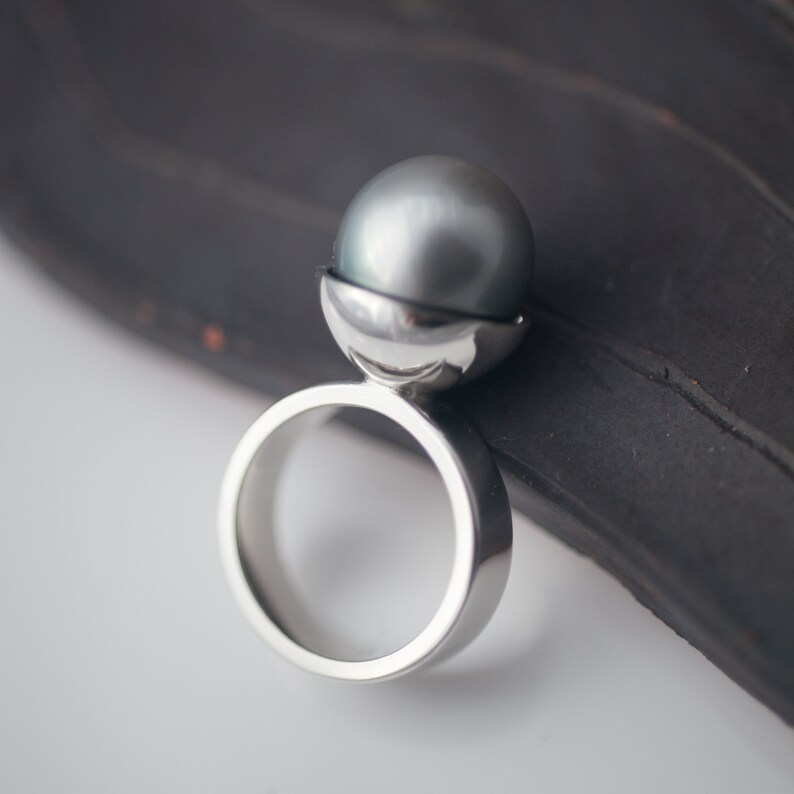 South Sea Pearl Ring Big Natural Gray Saltwater Pearl ring image 7