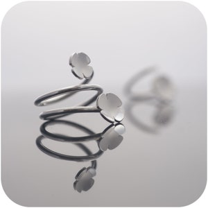 Double Lucky Clover Ring Sterling Silver Four-leaf Clover Open Wrap Ring image 8