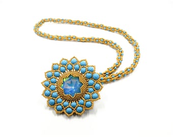 Peacock Flower Necklace - ENGLISH LANGUAGE - Beading Pattern