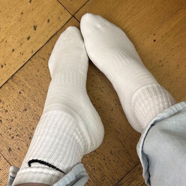 Socks, worn, white, black