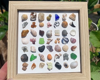 Little Beach Treasures Grid, Coastal Beach Decor, Wall Art, Framed Artwork