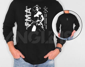 FMA Filipino Martial Arts Design with Pinay Warrior and FMA Salute Graphic Long Sleeve Tee