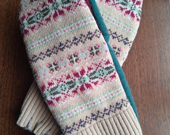 Woodsy Alpine Upcycled Wool and Cotton Sweater Mittens