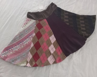 Upcycled Sweater Conversation Skirt Brown and Pink