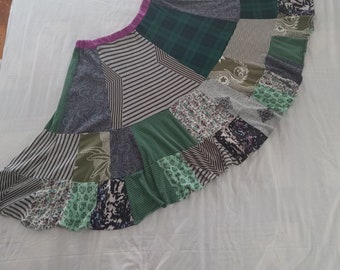Twirly Upcycled Patchwork Skirt in Greens and Purples