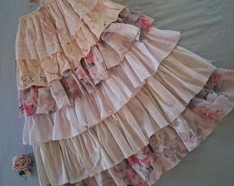Romantic Florals Upcycled Ruffled Maxi Skirt