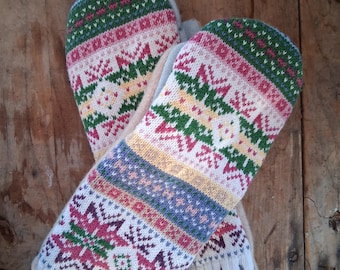 Sweet Colors Fair isle Upcycled Wool and Cotton Sweater Mittens