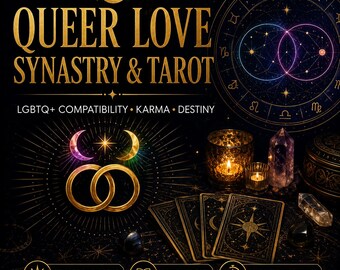 Queer Love Synastry and Tarot Reading.  LGBTQ+ Relationship Astrology, Karmic Bond & Compatibility. 70-page personalized PDF