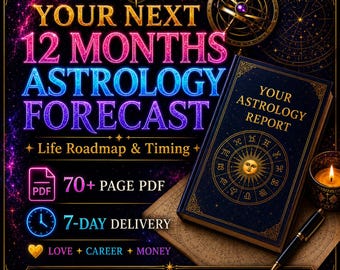 Your Next 12 Months Astrology Forecast. Transits, Eclipses, Retrogrades & Solar Return. Personal Birth Chart Reading, 70+ Page PDF