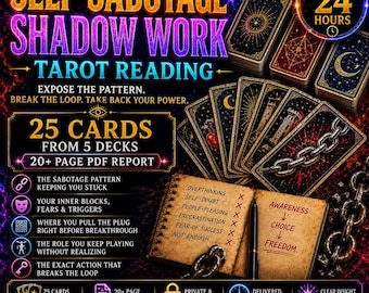 Self-Sabotage Psychic Tarot Reading.  Shadow Work, Inner Blocks & Personal Breakthrough.  25 Cards,  5 Decks in 24h