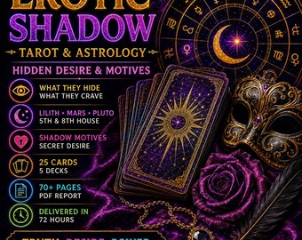 Erotic Shadow Psychic Tarot & Astrology Reading.  Hidden Desire, Motives,  Relationship Power.  70+ Page PDF
