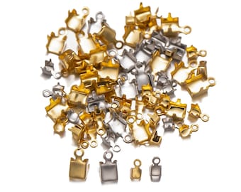 50Pc Stainless Steel Crimp End Bead Caps Fastener Bracelet Necklace Rhinestone Chain Crimp Connectors DIY Pendant Jewelry Making