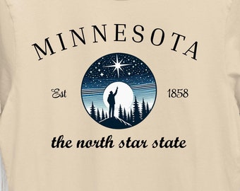 Minnesota, el estado de la estrella del norte, buscando la estrella del norte, apuntando hacia una estrella, celestial, espacio, estrellas, camiseta gráfica MN