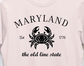 Maryland the Old Line State, MD Historic Line, Mason-Dixon Line, Línea que separa el norte y el sur, MD Crab, MD Old Bay Graphic Tee Shirt