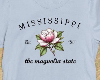 Mississippi el estado de Magnolia, MS Magnolias, Magnolias de acero, hermosa flor del estado de Mississippi, camiseta gráfica con eslogan del estado de MS