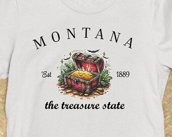 Montana el Estado del Tesoro, Tesoro del Estado, Tesoro Nacional, Tesoro de MT, Camiseta gráfica con eslogan del estado de MT
