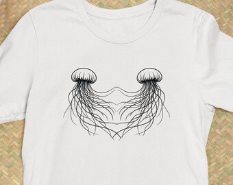 Qualle, Qualle, die Hände hält, herzförmige Qualle, Qualle, die heraus greift, verstrickte Qualle-T-Shirt